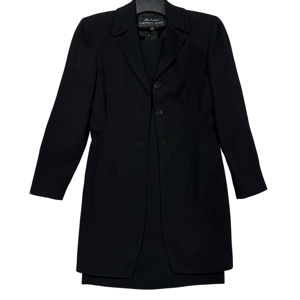 Alex Garfield Garfield & Marks Womens Black Ribbed Coat Dress Set 4 / 4P Petite